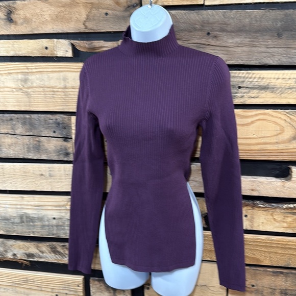 Aritzia Babaton Sculpt Ribbed Knit Tie-back Longsleeve In Dewberry Purple Size M - Picture 6 of 12